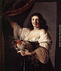 Basket Canvas Paintings - Woman with a Basket of Fruit